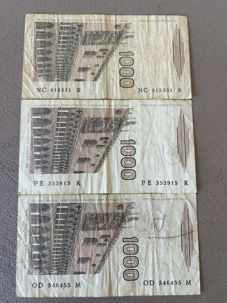 Italy 1000 Lire 1982 3 Pc Lot.