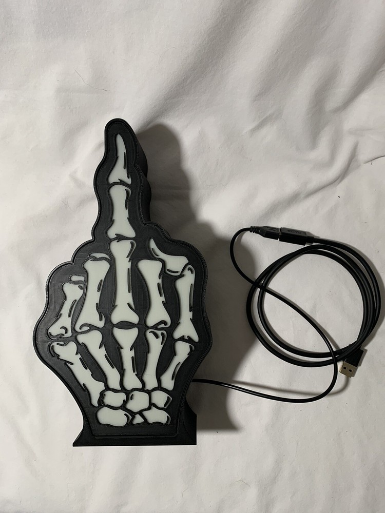 3D Printed MIDDLE FINGER “FLIPPING THE BIRD” LIGHT BOX LED SKELETON HAND