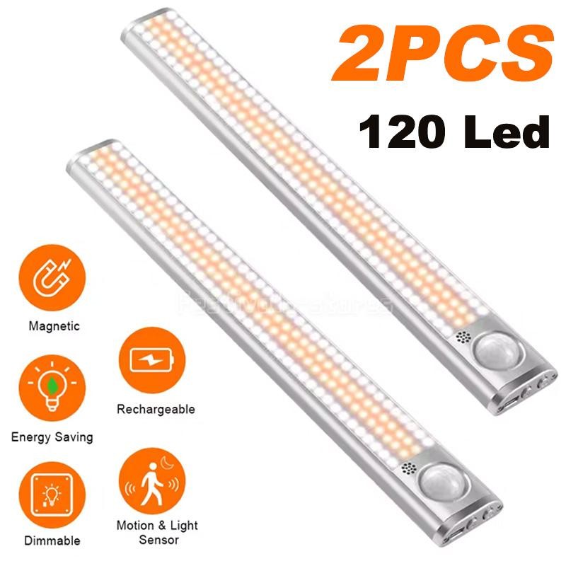 2-Pack LED Under Cabinet Lights, Rechargeable Motion Sensor, 3 Color Dimmable US