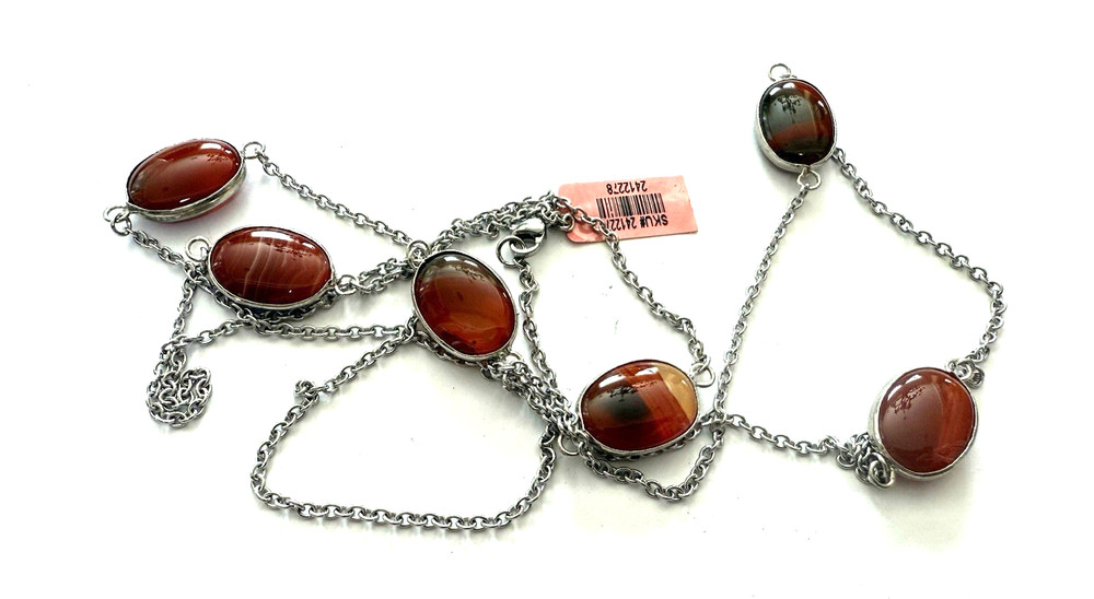 NWT   BANDED AGATE & Steel Necklace