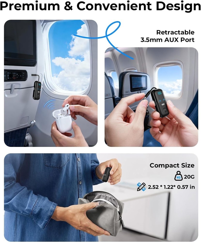 Bluetooth Transmitter Receiver Wireless Adapter 3.5MM Aux Jack, Dual Connection