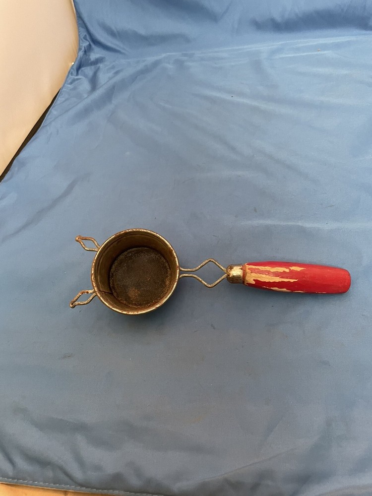 Vtg Primative Hand Strainer/ Red Wood Handle!