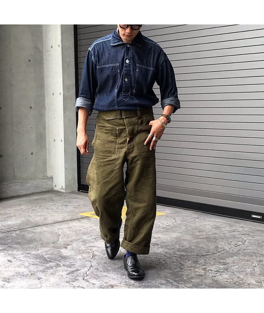 Men Vintage Spring Summer Blue Denim Work Uniforms Loose Pullover Shirts Jacket
