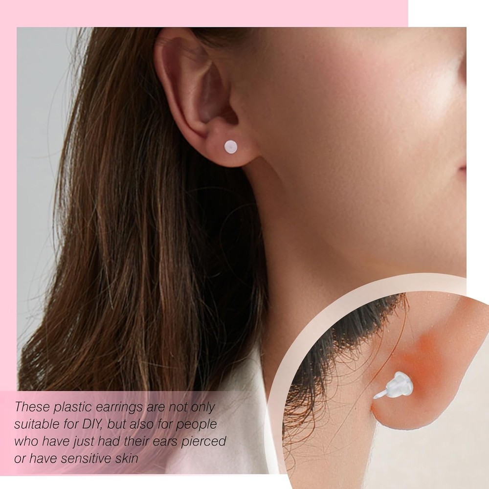 Durable 4mm Clear Silicone Earring Post Set with 100 Silicone Backs - DIY Ready