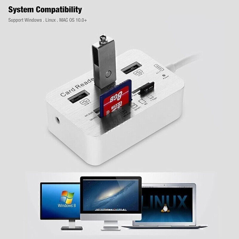 Multi-function Aluminum 3 Port USB 3.0 Hub 4 In 1 Memory Card Reader Adapter
