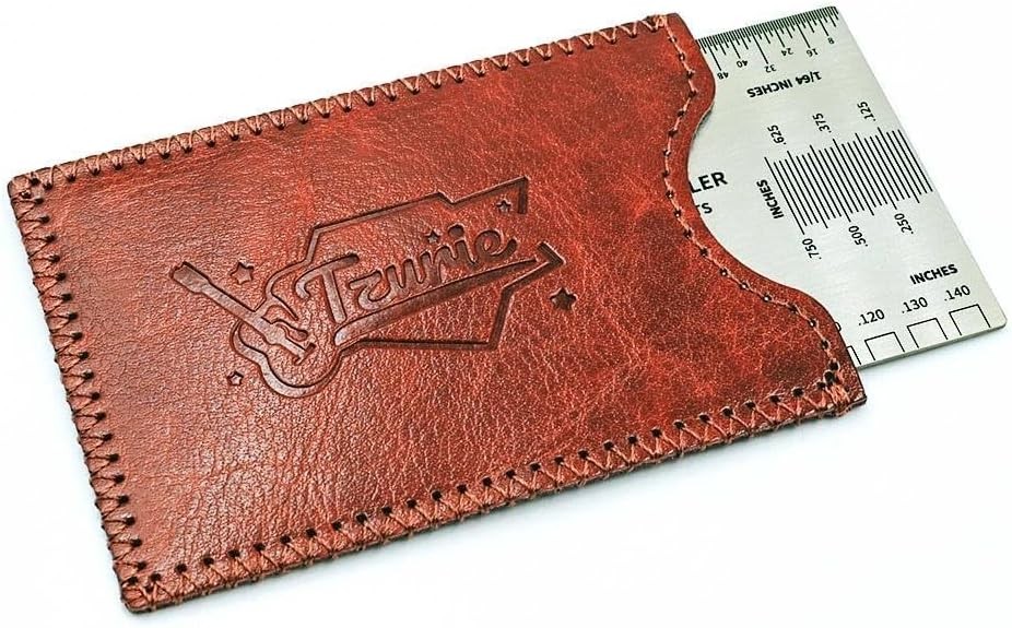 Tzurie Guitar String Action Gauge, Medium, silver ruler with brown case
