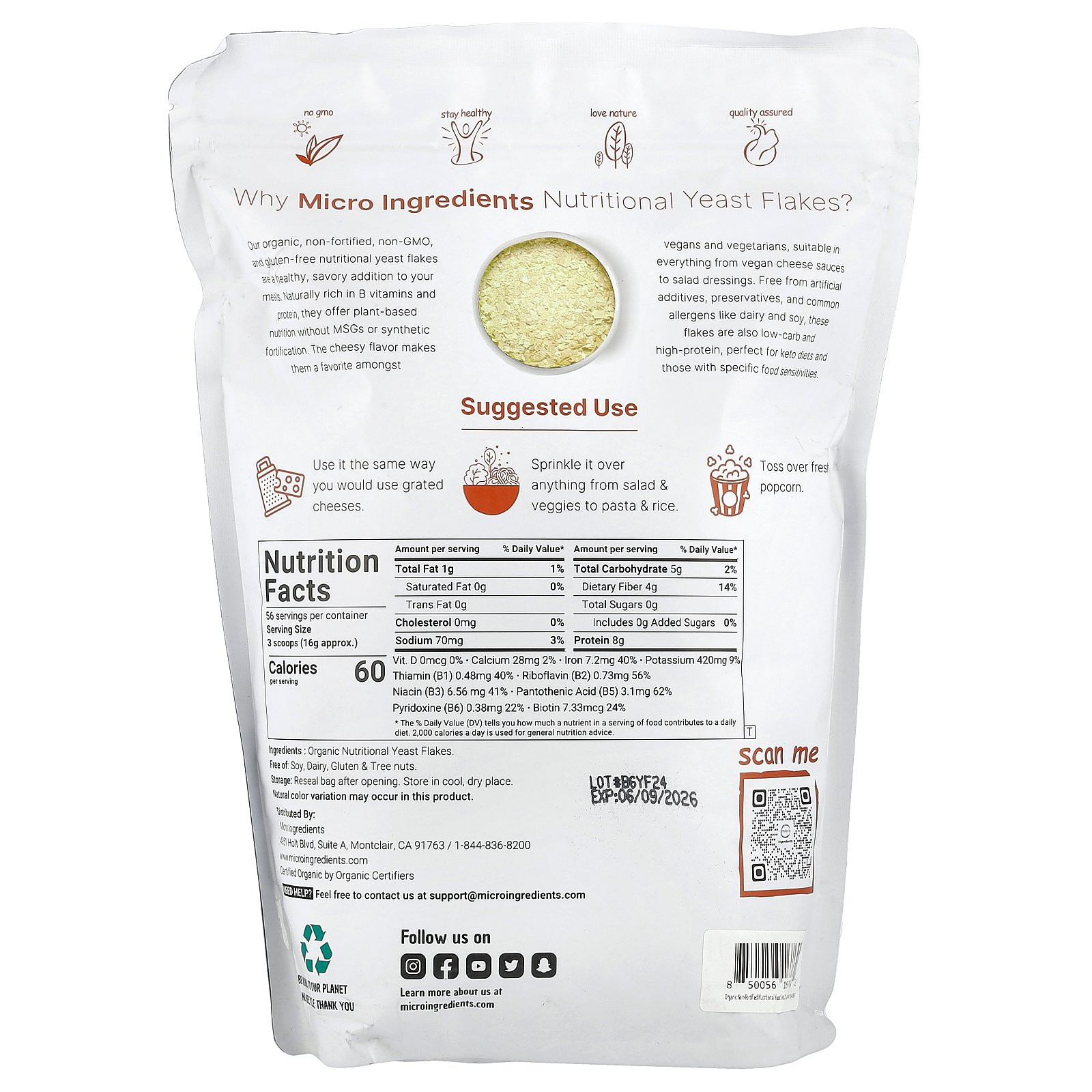 Organic Nutritional Yeast Flakes , 2 lb (907 g)