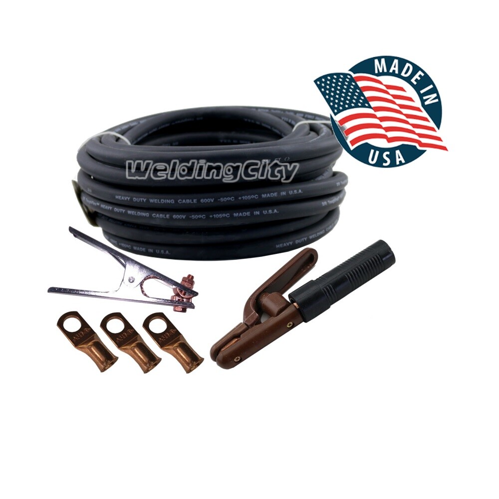 WeldingCity® 2-AWG Welding Cable w/ 300A Stick Holder/Work Clamp/Lug | US Seller