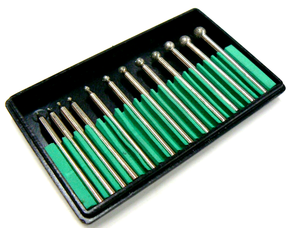 Round Diamond Bur Set 12 Pc Assorted Ball Burs 1/8” Diamond Coated Lapidary Bits
