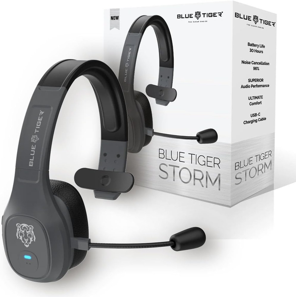 Blue Tiger Storm Gray - Premium Trucker Bluetooth Headset - Wireless