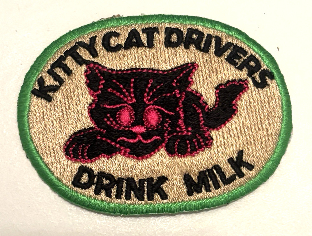 KITTY CAT DRIVERS DRINK MILK PATCH - SKI SNOWMOBILE - RETRO