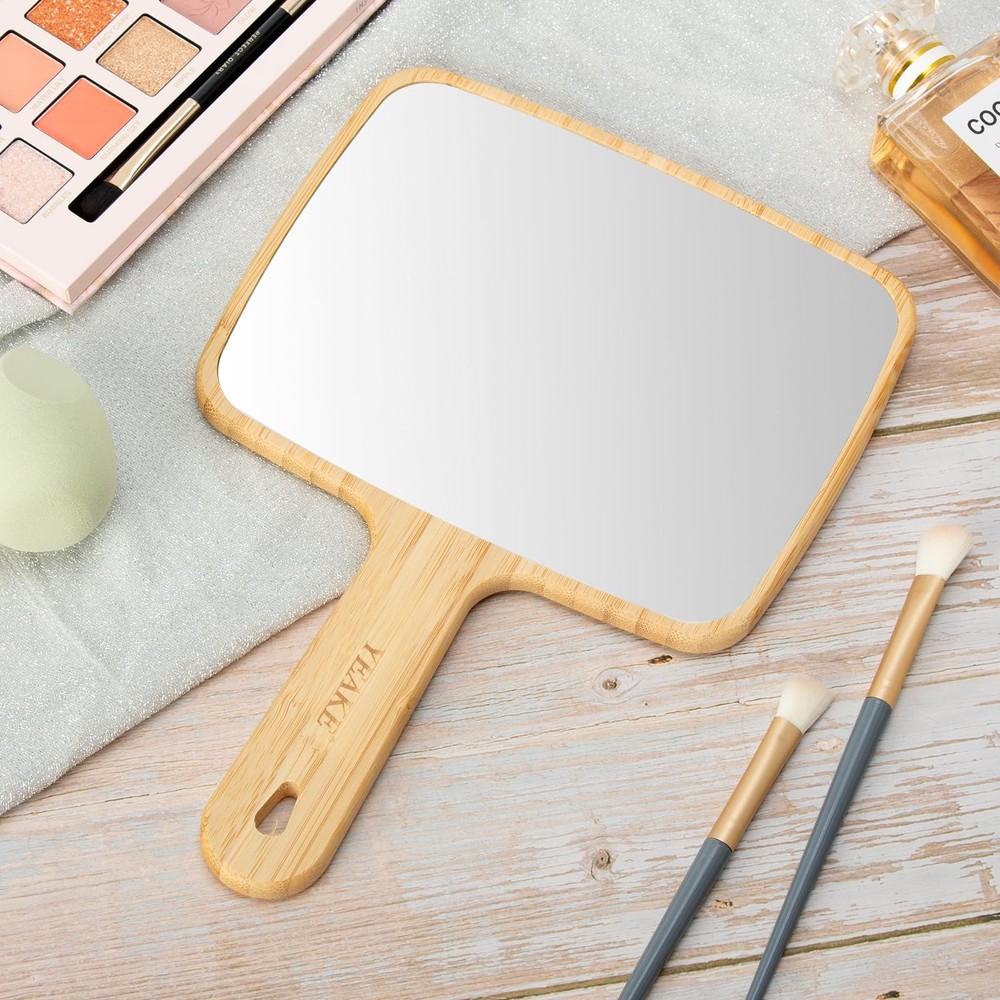 Hand Mirror,Natural Bamboo Handheld Mirror with Handle, Single-Sided Portable...