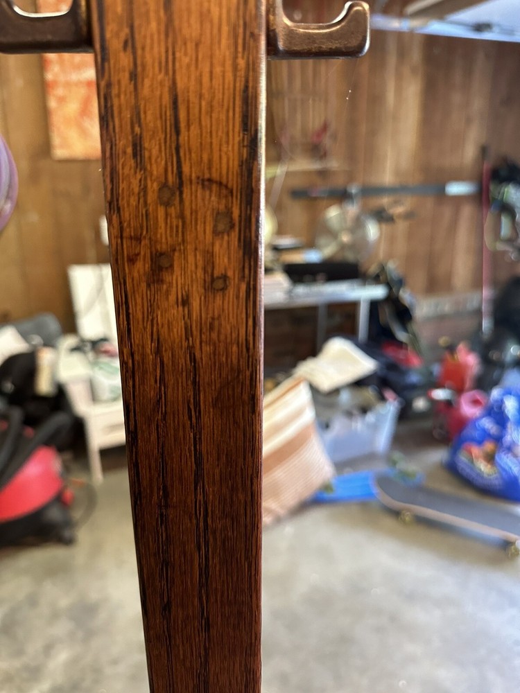 Antique, Solid Quarter Sawn Oak, Coat Hat Rack / Stand, Deep Color, Brass Hooks