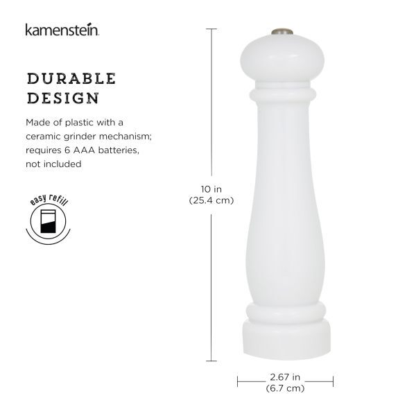 Kamenstein 10-Inch Automatic Spice Grinder, White, Ceramic Mechanism