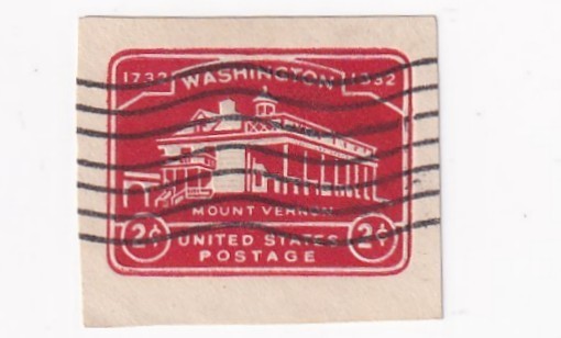 STAMP SCOTT U525 "Mount Vernon on White Paper" 2 CENT 1932 USED WAVE CANCEL - C