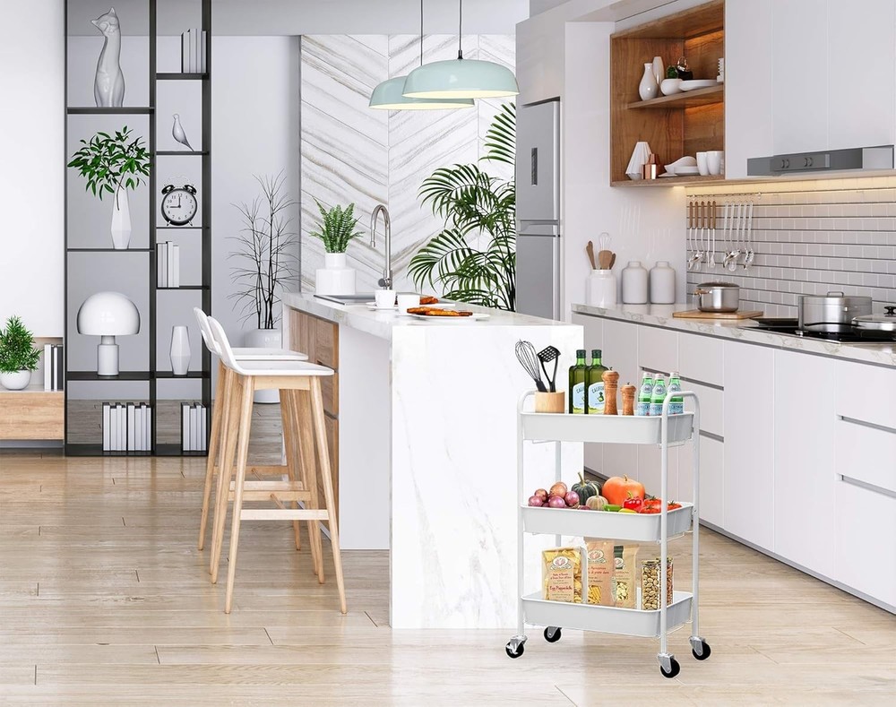 3-Tier Rolling Metal Storage Organizer - White