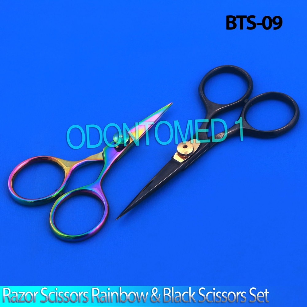 Razor scissors 5" set Rainbow & Black scissors super sharp blades fly,BTS-09