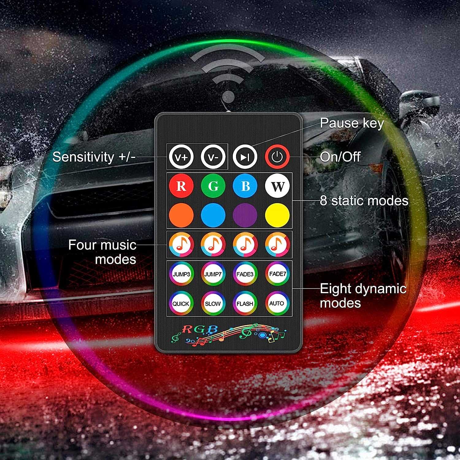 RGB LED Remote Strip Under Car Tube Underglow Underbody System Neon Light Kit