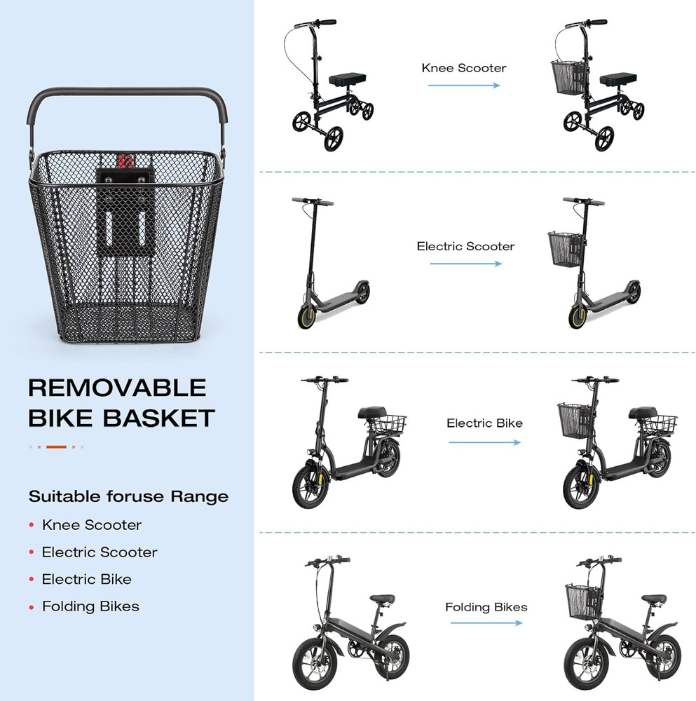 Scooter Basket with Handle- Quick Release Front Bike Basket for E-Scooters - Bic