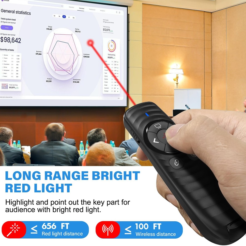 Presentation Clicker Wireless Presenter Remote for Black-Red AAA