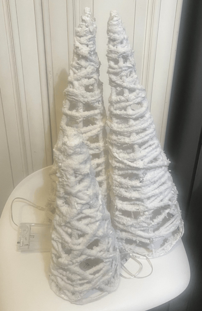 3 Piece Snowy Tabletop Christmas Tree Set with Lights.