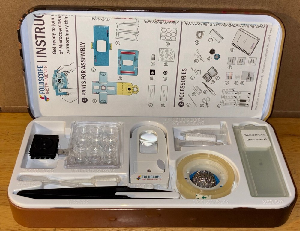 Foldscope Instruments Deluxe Individual Kit Paper Microscope Metal/Tin Case