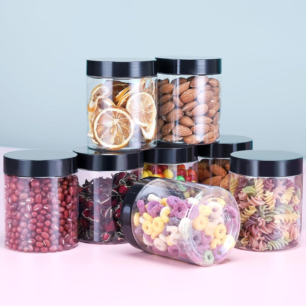 6 Pack Plastic Jars W/ Lids 8 oz Clear Storage Container Leakproof Plastic Mason