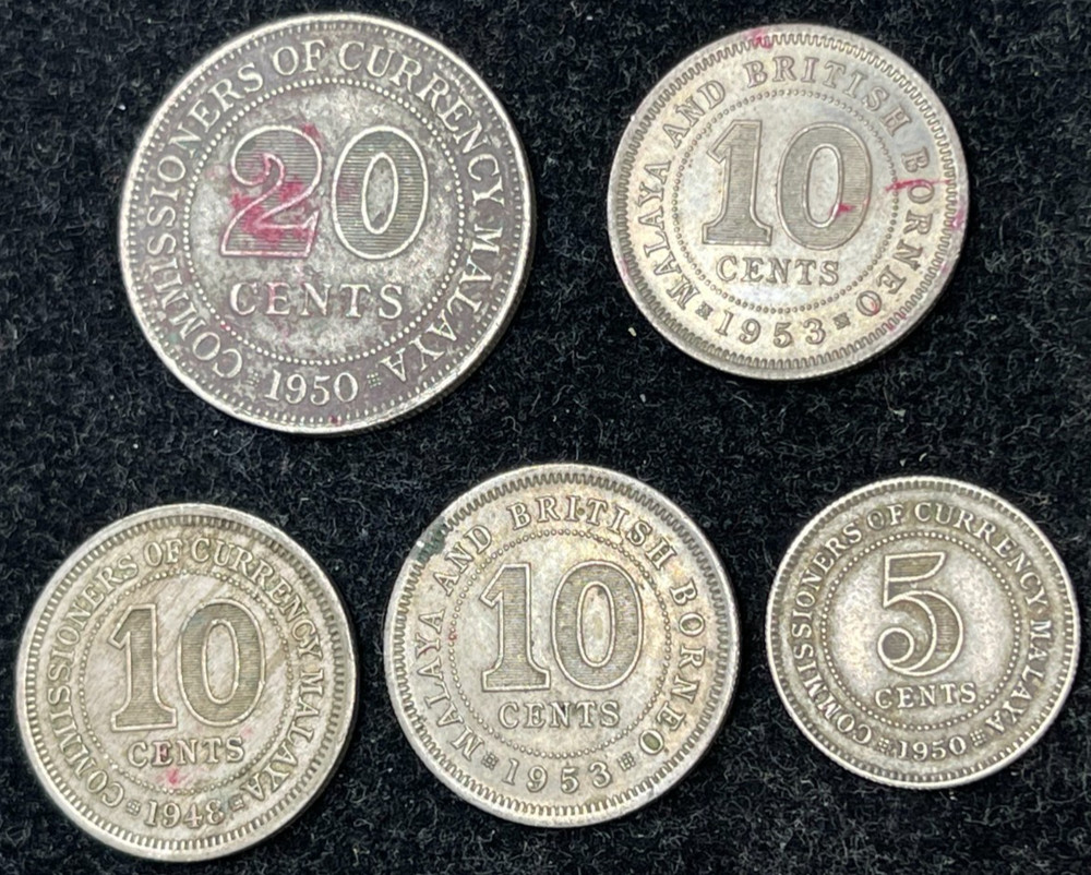 Assorted Early Malaya 5 Coins Lot