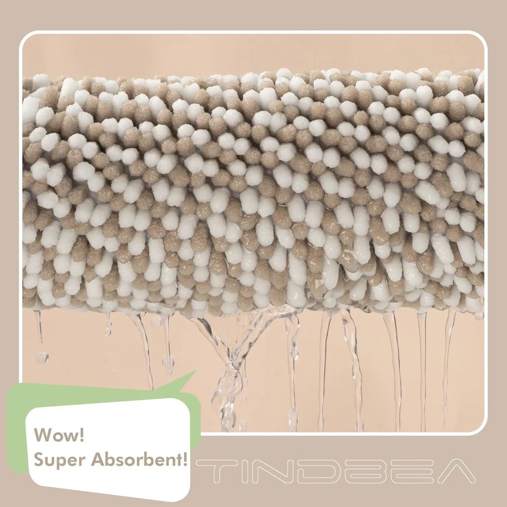 Soft Absorbent Chenille Bath Mat Set, Non-Slip, Machine Washable, Khaki