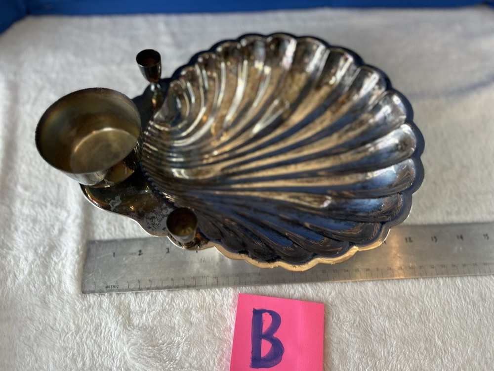 Vintage Sheffield Silver Shell Dish Scalloped Serving Bowl W/ Candle Holders 15"