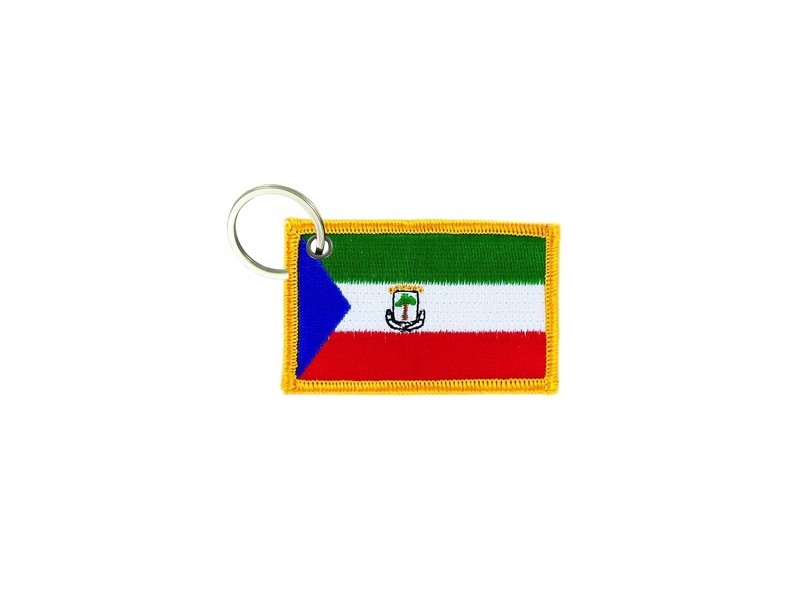 Keychain keyring embroidered patch double sided flag equatoriale guinea