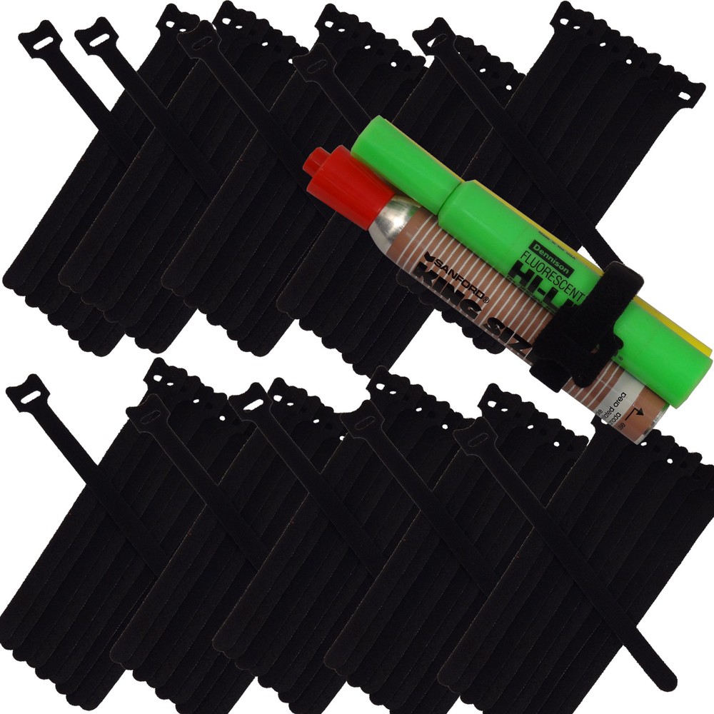 100x Hook + Loop Guitar PC Mic Cable Wire Pipe Cord Straps Ties Fastener BLACK