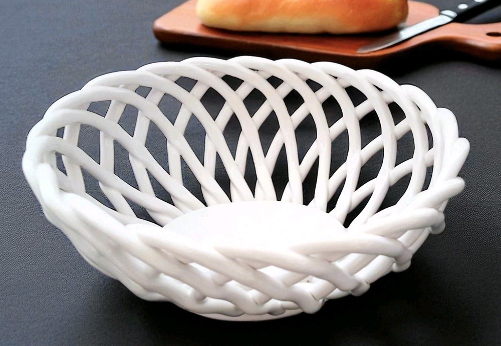 Williams Sonoma White Woven Bread Basket 10.5" NEW Ceramic Easter Spring