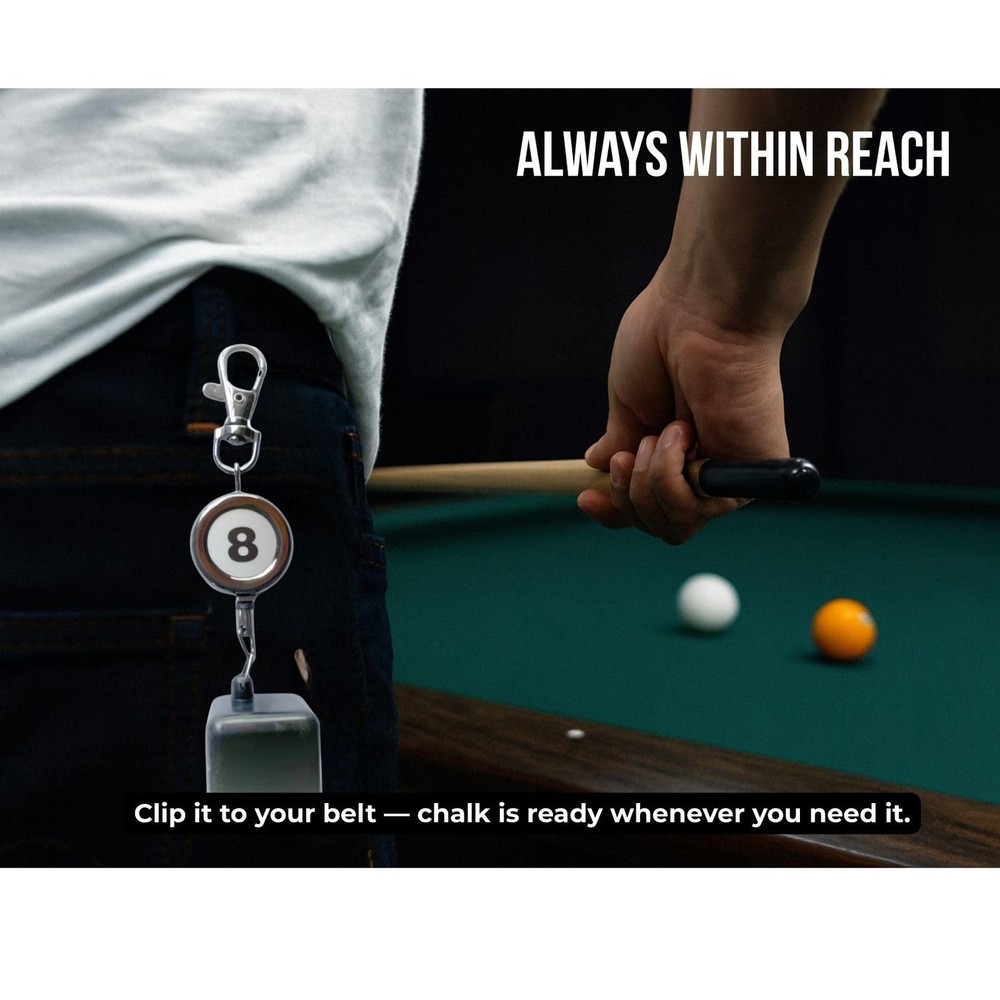 2-Pack Retractable Pool Chalk Holders with Belt Clip & Keychain | Billiard Cu...