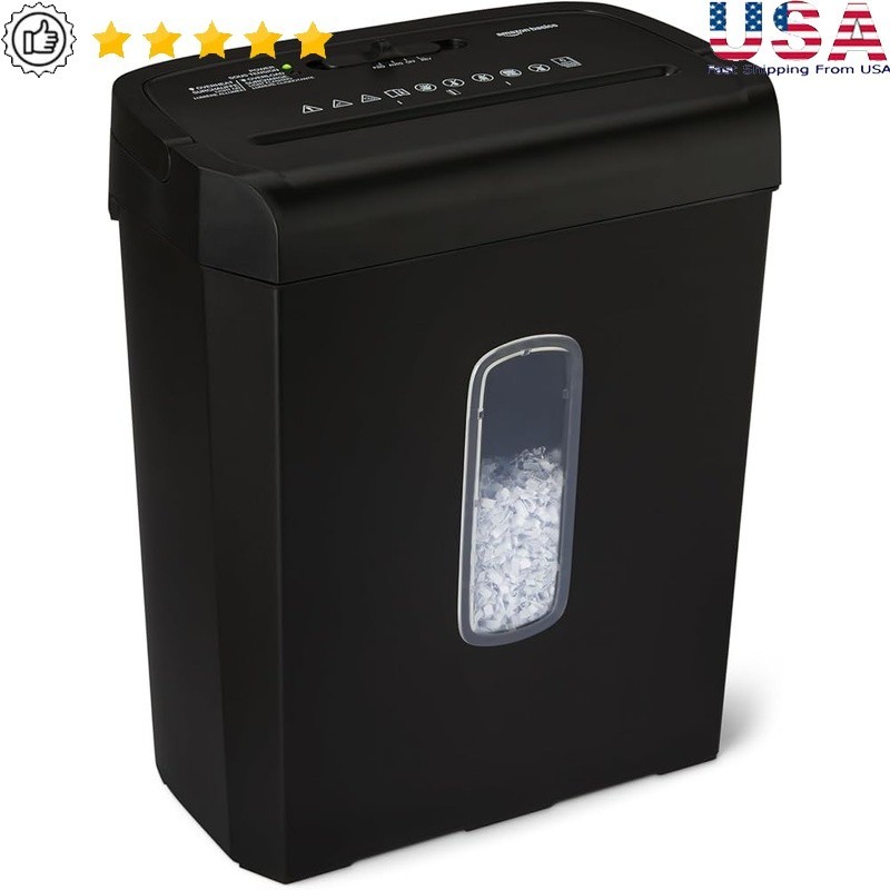 High Security Cross Cut Paper Shredder 6 Sheet Capacity Auto Start Stop 3.7 Gal