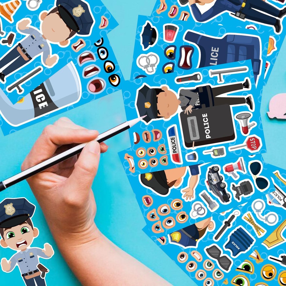 24 Sheets Make Your Own Policeman Stickers, Make-a-face