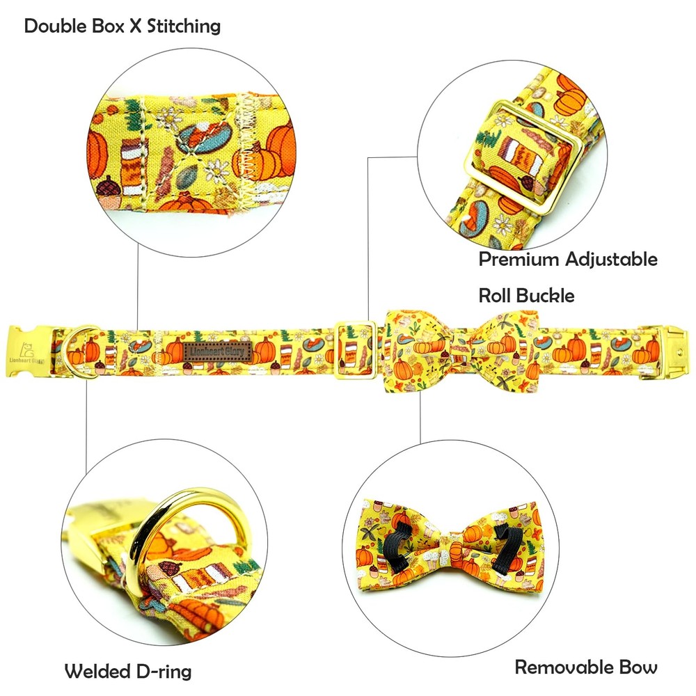 Fall Dog Collar With Bowtie Adjustable Heavy Soft Medium Dog Halloween Gift