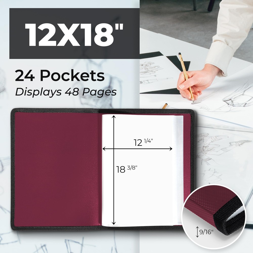 12x18 Art Portfolio Binder with Mounting Paper - Ruby Large Portfolio Folder ...