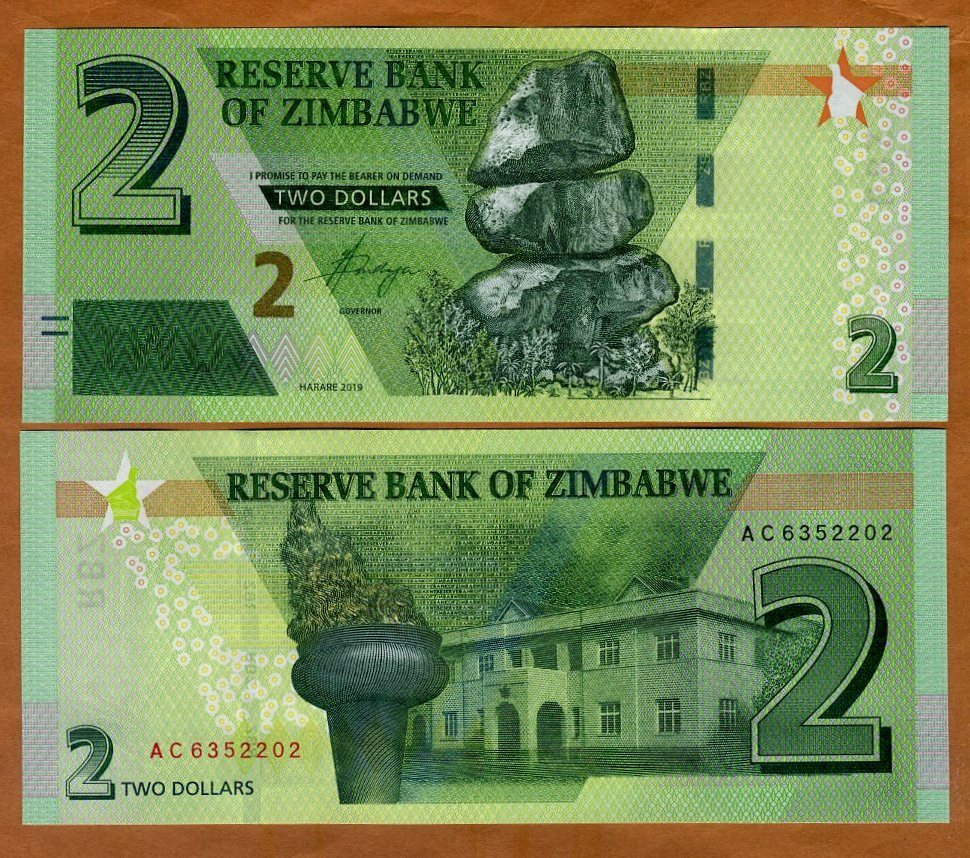 Zimbabwe, 2 dollars, 2019, P-New, redesigned, UNC