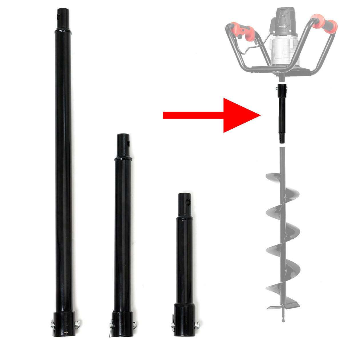 XtremepowerUS 3-Pieces Post Hole Digger Auger Extension With 3 Sizes 20" 12" 8"