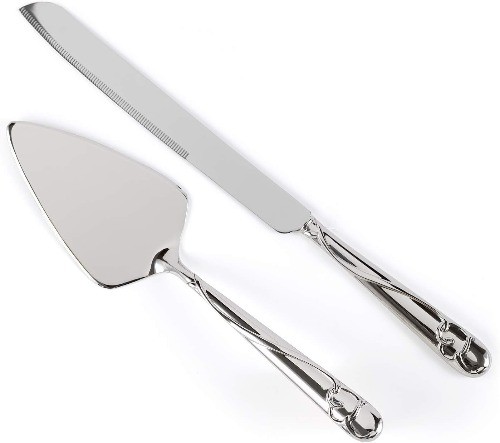 Wedding Silverplated Cake & Knife Serving Set Graceful Heart