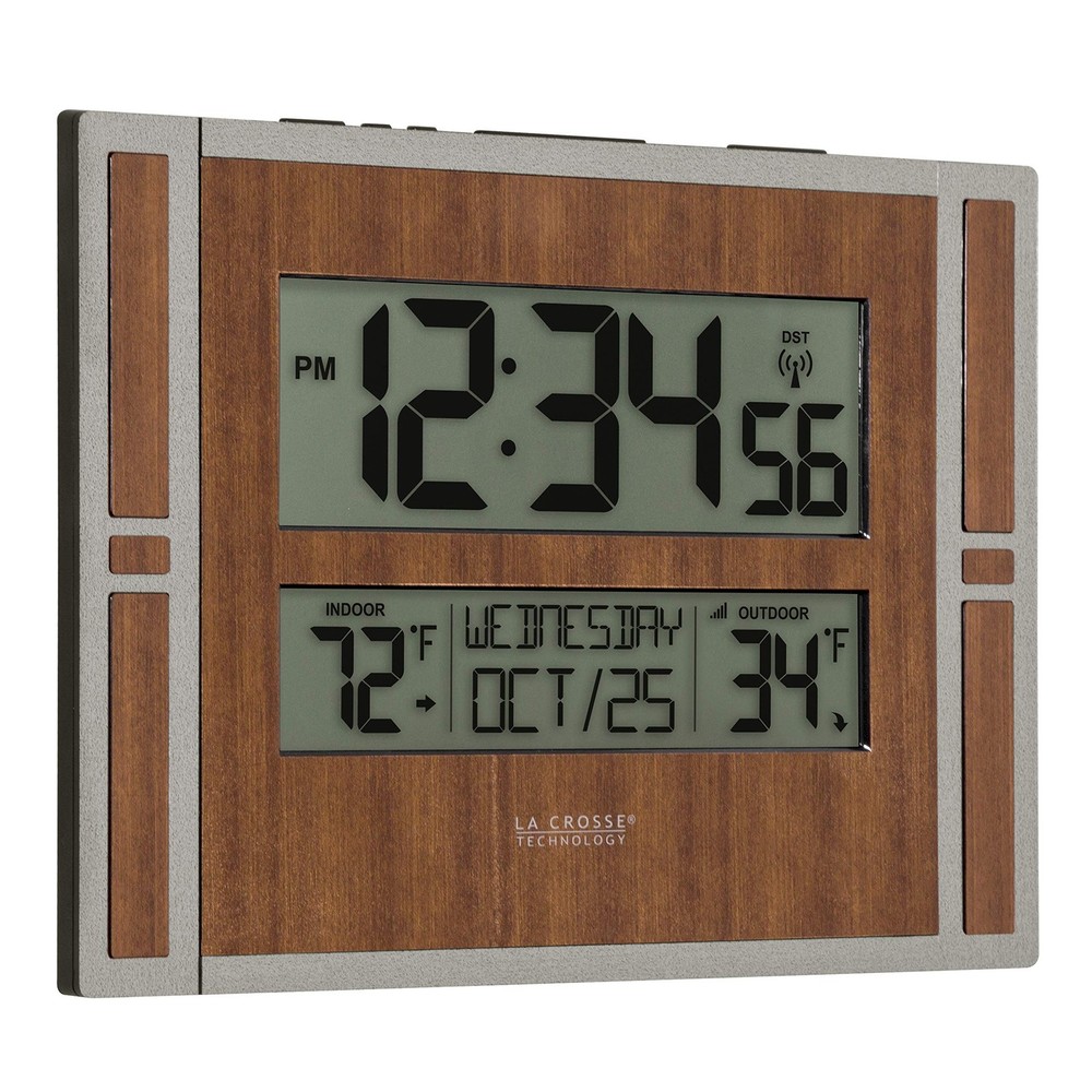 La Crosse Technology Brown/Gray Atomic Digital Clock with Temperature & Calen...