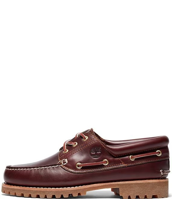 Timberland Men's 3-Eye Lug Handsewn Leather Boat Shoes, Burgundy Color