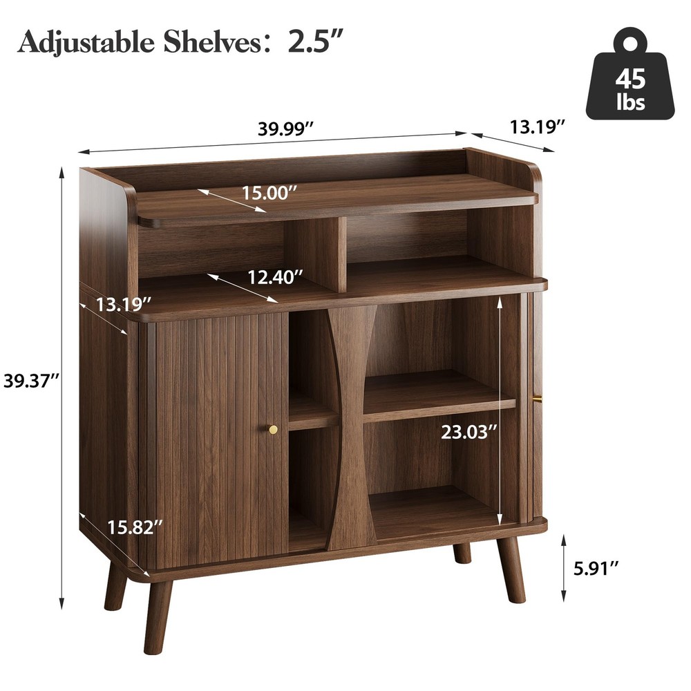 39" Buffet Sideboard Cabinet, Mid Century Modern Console Cabinet with Roller ...