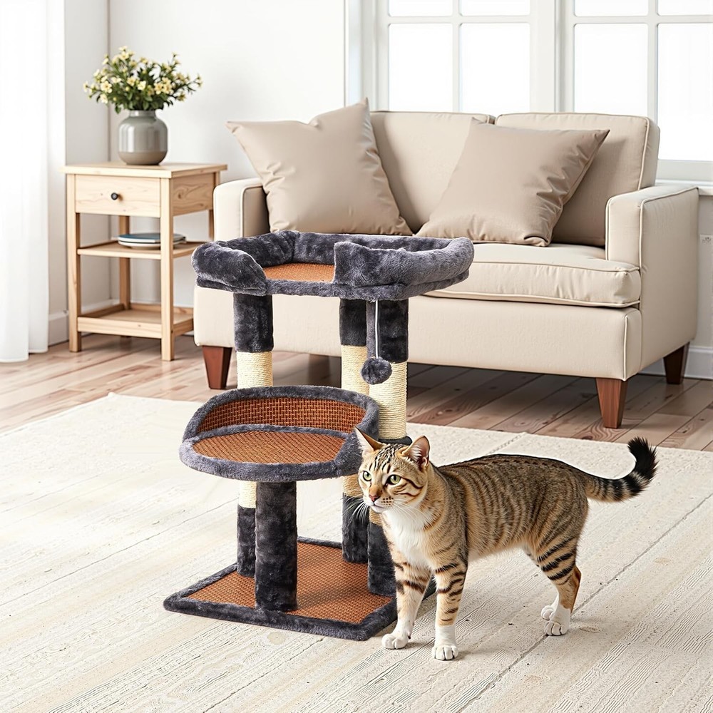 Multi-Level Cat Tree Indoor Cats Modern Cat Tower W/ Double Beds & Scratching