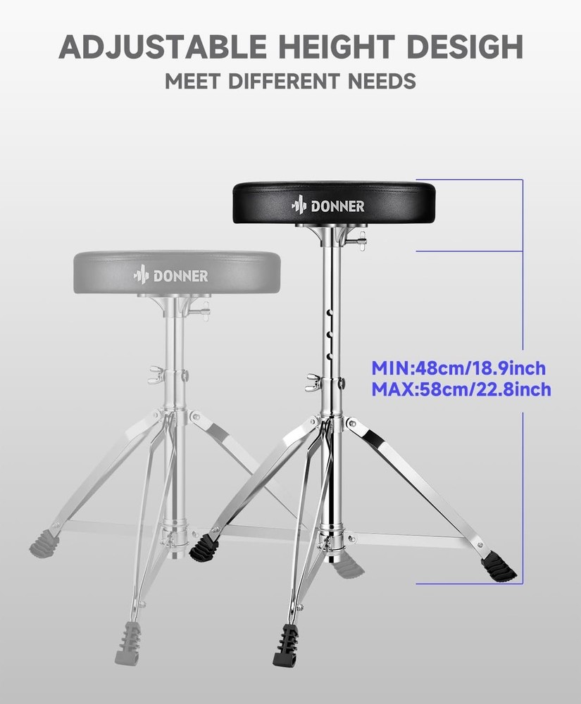 Donner Drum Throne Padded Seat Stable Height Adjustable Stool Double Braced Leg