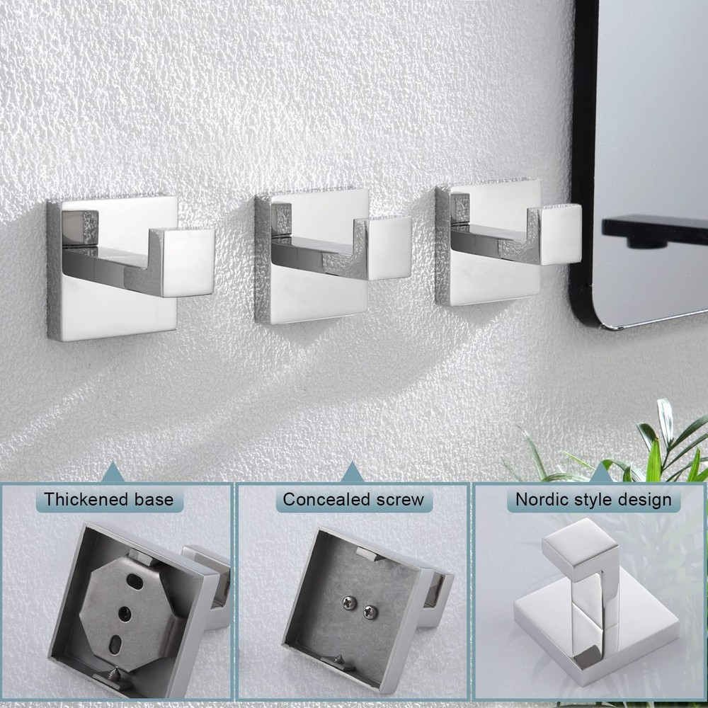 Bathoom Towel Hook Wall Mount Square Bath Robe Hook Coat Hook Kitchen Garage Hea