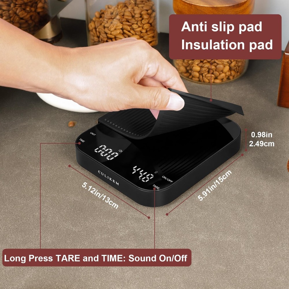 Coffee Scale with Timer, Kitchen, Digital, Rechargeable, Glass Mirr... Fast Ship