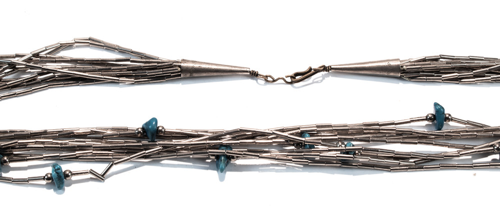 Liquid Sterling Silver Turquoise Native American Necklace 10 Strands