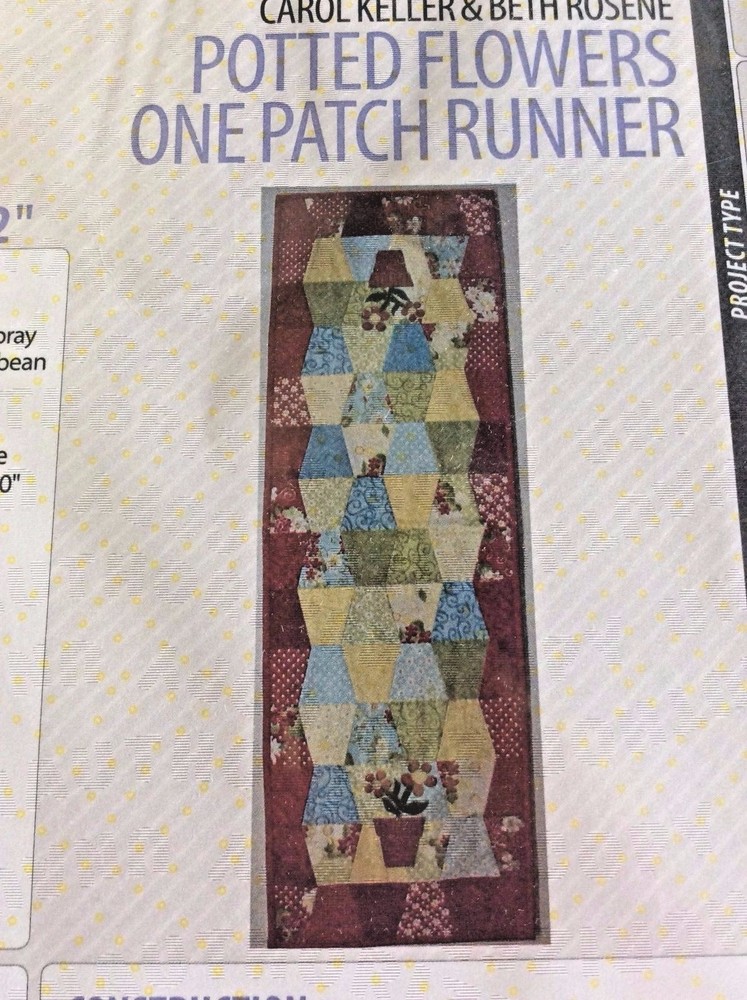 CUT LOOSE PRESS #CLPQGA004-POTTED FLOWERS ONE PATCH RUNNER PATTERN